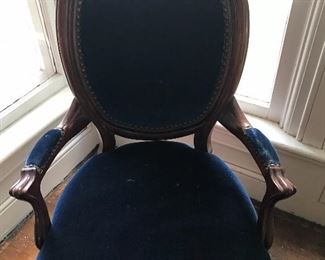 Antique mahogany parlor chair, original fabric