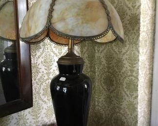 Antique lamp with slag glass lampshade