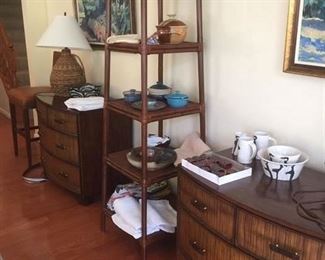 4 bar stools, dressers, oils, there are two woven lamps