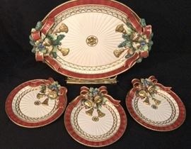 Fitz  Floyd  Platter and 3 Matching Plates