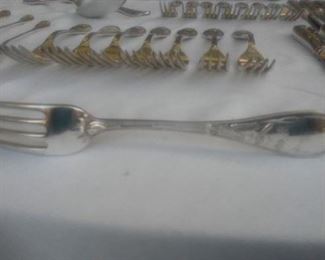 Tiffany & Co Sterling set for 8 in the Audubon Pattern: 8 each of dinner forks; lunch forks; salad forks; soup spoons; teaspoons; dinner knives; steak knives; iced tea spoons; and one meat fork and serving spoon.