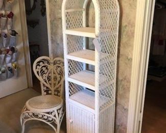 Wicker chair and etagere
