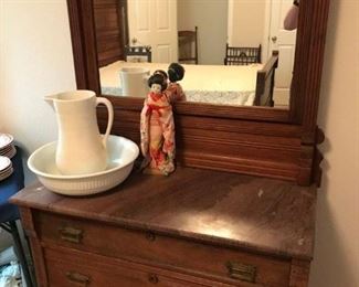 Marble Top Dresser, Wash bowl, Japanese Doll