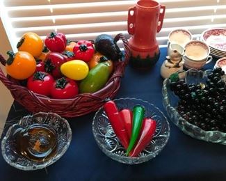 Glass fruit, mid century modern vase