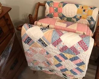 Handmade Quilts and antique rack