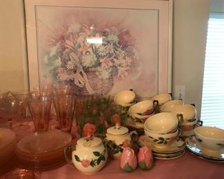 Pink Depression Glass, Desert Rose coffee cups