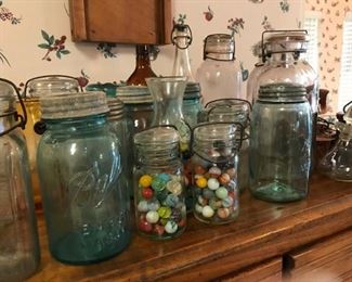 Old Ball Jars and marbles