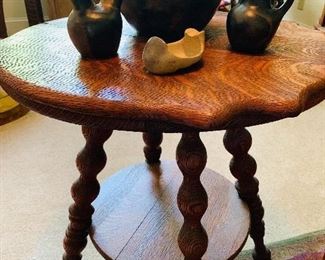 Oak, Round Accent Table, Catawba Pottery