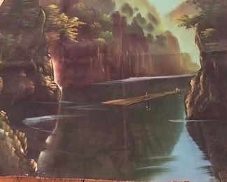 Original Asian painting on unframed canvas, possibly of Korean origin or brought back from Vietnam. Signed H.S. Pak