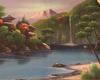 Original Asian painting on unframed canvas, possibly of Korean origin or brought back from Vietnam. Signed H.S. Pak
