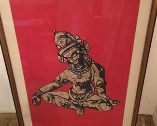 Large, nicely framed vintage batik