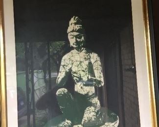 Large, nicely framed vintage batik of the Buddah