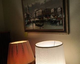 MCM Calypso lamps, pair, Venetian oil painting