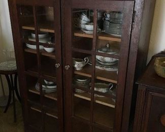 Mission glass front hutch, modified shelves, as is