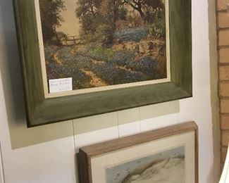 Hill country/ bluebonnet print in period frame and Charles Beckendorf hand signed and numbered print Texas Dunes