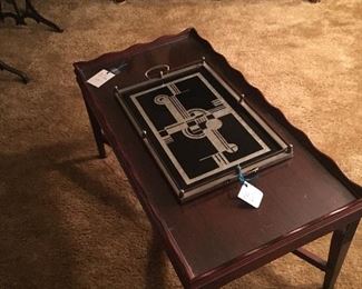 Mahogany cofgee table with art deco serving tray