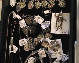 Pearls from Hawaii and Japan, Sterling, gold necklaces and bracelets, costume jewelry. pins brooches, charm bracelets,