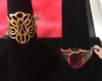 James Avery stylized bird riong and ruby man's pinky ring, (gold)