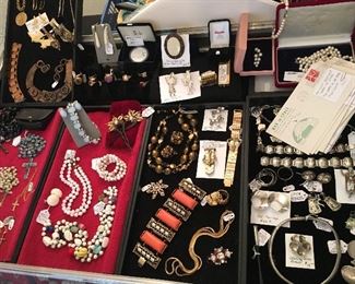 Pearls from Hawaii and Japan, Sterling, gold necklaces and bracelets, costume jewelry. pins brooches