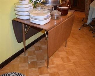 Vintage Drop-Leaf Table, Corningware