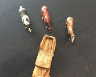 Cast Iron Pick-up Truck and 3 small horses