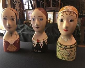 Trio of wooden wig/hat forms