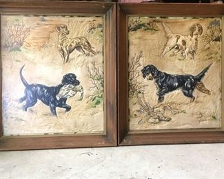 Framed quilted hunting dog pictures