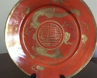 Asian red dragon plate