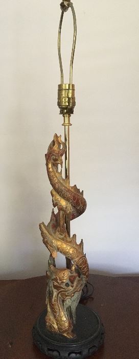 Asian bronze dragon lamp