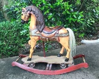 Vintage wooden hand painted rocking horse