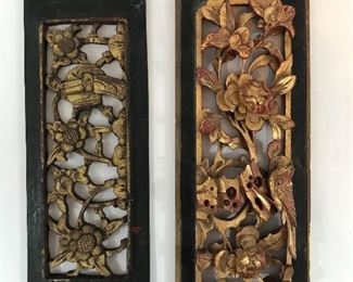 Antique Asian deep relief wood carvings