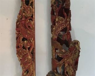 Antique Asian relief wood carvings
