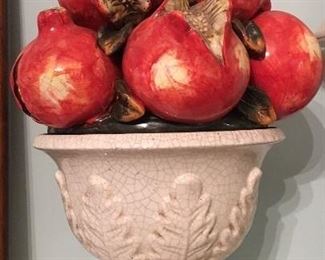 Pomegranates in pedestal bowl statue (pair)
