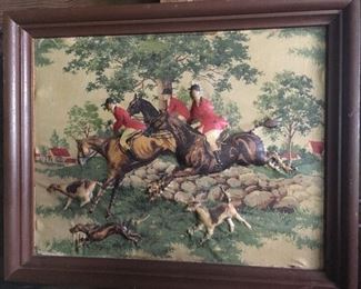 Vintage quilted hunt scene