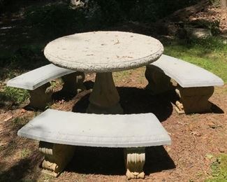 Vintage cement table and three benches