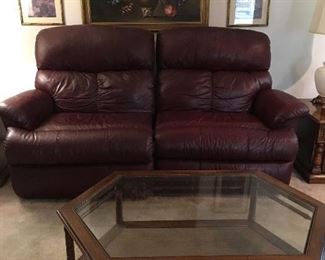 Burgundy Leather Sofa and matching Chair