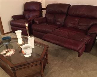 Leather double recliner sofa