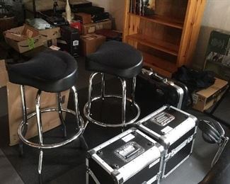 Flight Record Boxes. Motorcycle Seat Stools, Bookcase