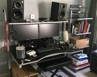 High End Speakers, Desk, Bench, Keyboards & Office Supplies.