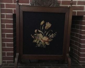 Antique Embroidered Fireplace Screen.