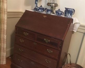 Antique Desk, Antique Wedgewood Cobalt Jasperware.