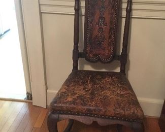 1 of 2 Antique Spanish Leather Painted Chairs