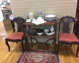 Antique Chairs & Antique Tea Cart, Antique Rug.
