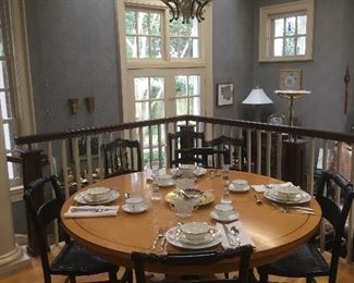 Vintage Round Table, Rattan Chairs, China.