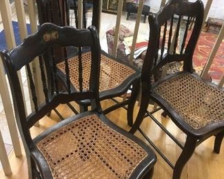 Set of 6 Antique Painted Chairs with Cane Bottom Seats.