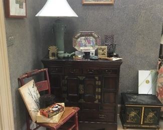 Asian Items, Chairs,Cabinet, Metal Trunk, Lamps, China,etc...