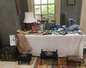 Asian Items, Chairs,Cabinet, Metal Trunk, Lamps, China,etc...