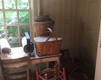 Vintage Porcelain Top Kitchen Table,Baskets, Chairs ,etc...