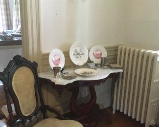 Antique Victorian Chair & Marble Top Table. Fredericksburg, Va Dishes