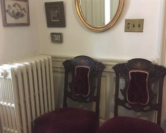 Pair of Antique Victorian Chairs, Mirror